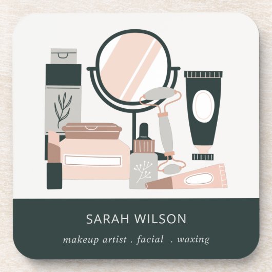 Elegant Blush Gray Makeup Artist Cosmologe Getränkeuntersetzer (Vorderseite)