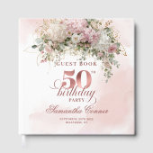 Elegant Blush Greenery 50th Birthday Guest Book Gästebuch (Vorderseite)