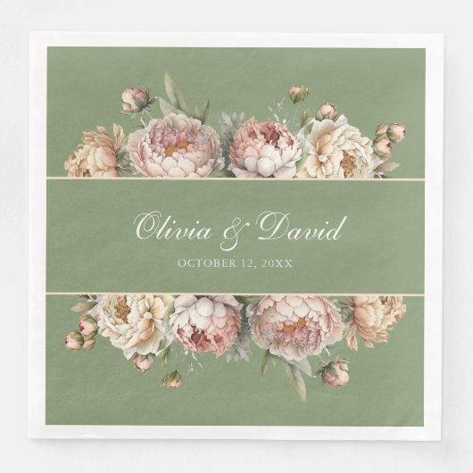 Elegant Blush Greenery Peonies Paper Napkin Serviette (Vorderseite)