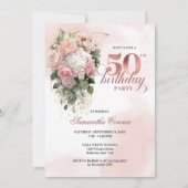 Elegant Blush Greenery Rose Gold 50th Birthday Einladung (Vorderseite)