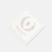 Elegant Blush Laurel Wreath Wedding Monogram Serviette (Ecke)