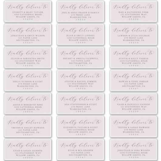 Elegant Blush Mauve Wedding Guest Address Labels (Vorderseite)
