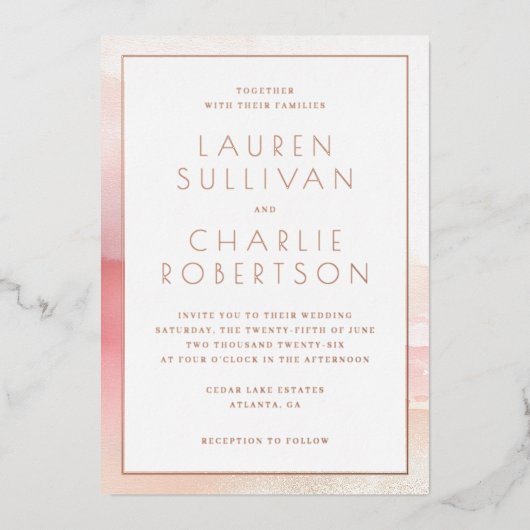 Elegant Blush Ombre Wedding Invitation Folieneinladung (Vorderseite)