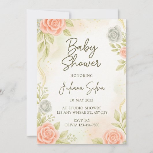 Elegant Blush Peach Floral Baby Shower Invitation  Einladung (Vorderseite)