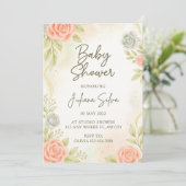 Elegant Blush Peach Floral Baby Shower Invitation  Einladung (Stehend Vorderseite)