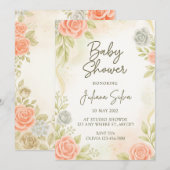 Elegant Blush Peach Floral Baby Shower Invitation  Einladung (Vorne/Hinten)