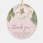 Elegant Blush Peony Floral Danke Gastgeschenk Hoch Keramik Ornament (Links)