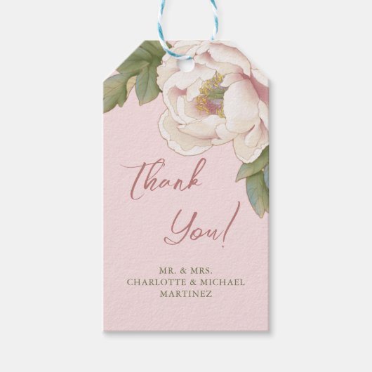 Elegant Blush Peony Rose Danke Gastgeschenk Hochze Geschenkanhänger (Vorderseite)