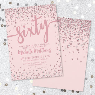 Elegant Blush Pink 60. Geburtstag Einladung