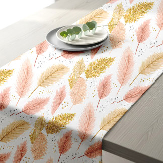 Elegant Blush Pink and Gold Glitter Pampas Grass Kurzer Tischläufer