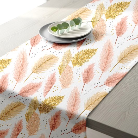 Elegant Blush Pink and Gold Glitter Pampas Grass Kurzer Tischläufer