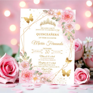 Elegant Blush Pink and gold Quinceañera birthday  Einladung