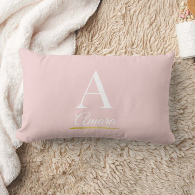 Elegant Blush Pink and White Monogram Lendenkissen (Decke)