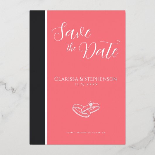 Elegant Blush Pink Anthracite Save The Date Folieneinladung (Vorderseite)