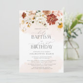 Elegant Blush Pink Aquarelltaufe 1. Geburtstag Einladung (Stehend Vorderseite)