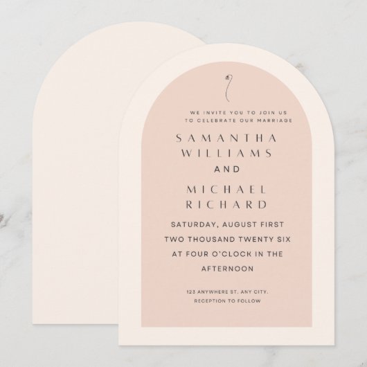 Elegant Blush Pink Arch Wedding Invitation - Custo Einladung (Vorne/Hinten)