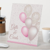 Elegant Blush Pink Balloons Geburtstagskarte Sockelschild (In Situ)