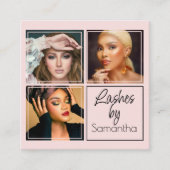 Elegant Blush Pink Black Script 3 Photo Lashes Quadratische Visitenkarte (Vorderseite)