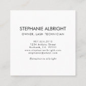 Elegant Blush Pink Black Script 3 Photo Lashes Quadratische Visitenkarte (Rückseite)