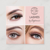 Elegant Blush Pink Black Script 3 Photo Lashes Quadratische Visitenkarte (Vorderseite)