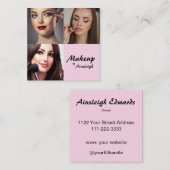 Elegant Blush Pink Black Script 3 Photo Makeup Quadratische Visitenkarte (Vorne/Hinten)