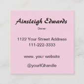 Elegant Blush Pink Black Script 3 Photo Makeup Quadratische Visitenkarte (Rückseite)