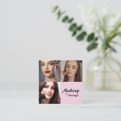Elegant Blush Pink Black Script 3 Photo Makeup Quadratische Visitenkarte (Stehend Vorderseite)