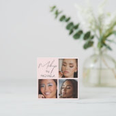 Elegant Blush Pink Black Script 3 Photo Makeup  Quadratische Visitenkarte (Stehend Vorderseite)