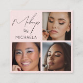Elegant Blush Pink Black Script 3 Photo Makeup  Quadratische Visitenkarte (Vorderseite)