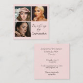 Elegant Blush Pink Black Script 3 Photo Makeup Quadratische Visitenkarte (Vorne/Hinten)