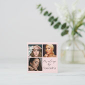 Elegant Blush Pink Black Script 3 Photo Makeup Quadratische Visitenkarte (Stehend Vorderseite)