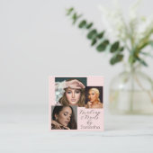 Elegant Blush Pink Black Script 3 Photo Makeup  Quadratische Visitenkarte (Stehend Vorderseite)