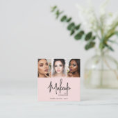 Elegant Blush Pink Black Script 3 Photo Makeup Quadratische Visitenkarte (Stehend Vorderseite)