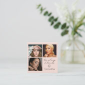 Elegant Blush Pink Black Script 3 Photo Makeup  Quadratische Visitenkarte (Stehend Vorderseite)