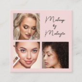 Elegant Blush Pink Black Script 3 Photo Makeup Quadratische Visitenkarte (Vorderseite)