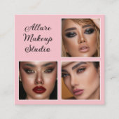 Elegant Blush Pink Black Script 3 Photo Makeup Quadratische Visitenkarte (Vorderseite)
