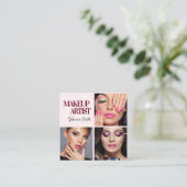 Elegant Blush Pink Black Script 3 Photo Makeup Quadratische Visitenkarte (Stehend Vorderseite)