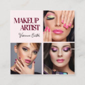 Elegant Blush Pink Black Script 3 Photo Makeup Quadratische Visitenkarte (Vorderseite)