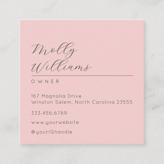 Elegant Blush Pink Black Script 3 Photo Makeup Quadratische Visitenkarte (Rückseite)