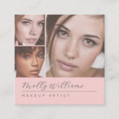 Elegant Blush Pink Black Script 3 Photo Makeup Quadratische Visitenkarte (Vorderseite)