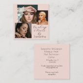 Elegant Blush Pink Black Script 3 Photo Makeup  Quadratische Visitenkarte (Vorne/Hinten)