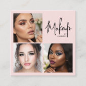 Elegant Blush Pink Black Script 3 Photo Makeup Quadratische Visitenkarte (Vorderseite)