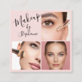 Elegant Blush Pink Black Script 3 Photo Makeup Quadratische Visitenkarte (Vorderseite)