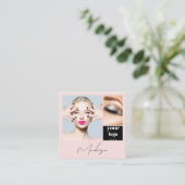 Elegant Blush Pink Black Script 3 Photo Makeup Quadratische Visitenkarte (Stehend Vorderseite)