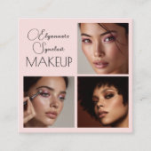 Elegant Blush Pink Black Script 3 Photo Makeup Quadratische Visitenkarte (Vorderseite)