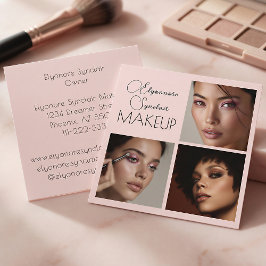 Elegant Blush Pink Black Script 3 Photo Makeup Quadratische Visitenkarte