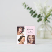 Elegant Blush Pink Black Script 3 Photo Makeup Quadratische Visitenkarte (Stehend Vorderseite)