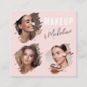 Elegant Blush Pink Black Script 3 Photo Makeup Quadratische Visitenkarte (Vorderseite)