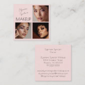 Elegant Blush Pink Black Script 3 Photo Makeup Quadratische Visitenkarte (Vorne/Hinten)