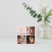Elegant Blush Pink Black Script 3 Photo Makeup Quadratische Visitenkarte (Stehend Vorderseite)